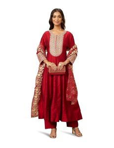 Anarkali Kurta Pant Set with Organza Dupatta