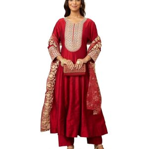 Anarkali Kurta Pant Set with Organza Dupatta